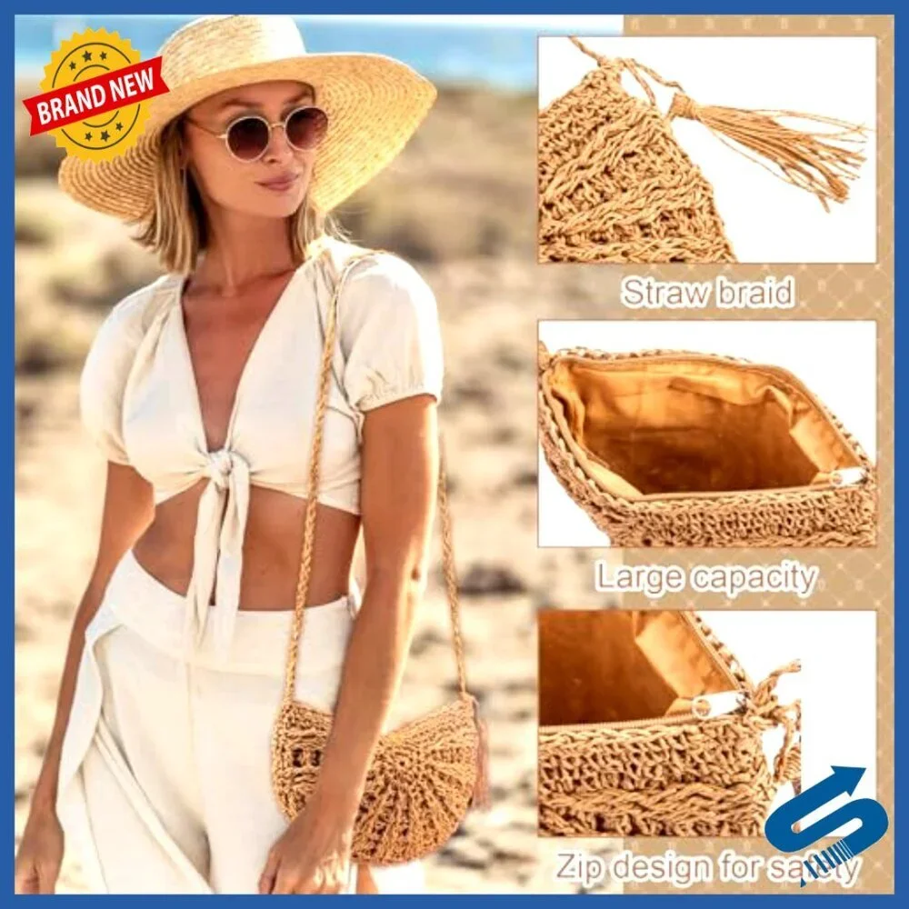 Boho Summer Beach Set Floppy Sun Hat Straw Bag Sunglasses Earrings Bracelet